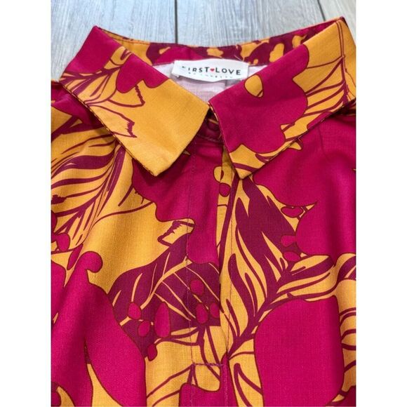 First Love hot pink and mustard floral blouse size S - Picture 6 of 12